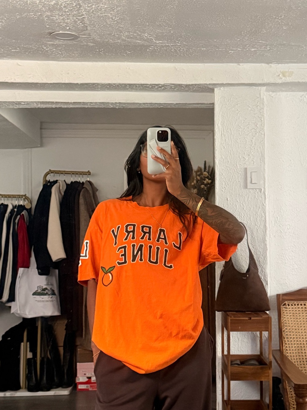 Larry June Orange Print Merch T-Shirt Graphic Tee in Orange